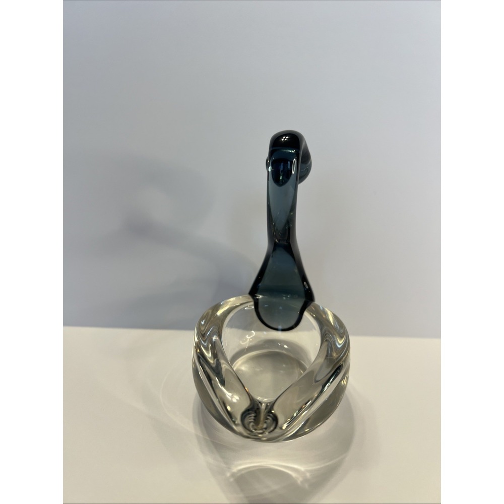 Swan Hand Blown Art Glass Jewelry Dish Smoky Blue Murano Style Trinket Bowl Vtg - Picture 4 of 12